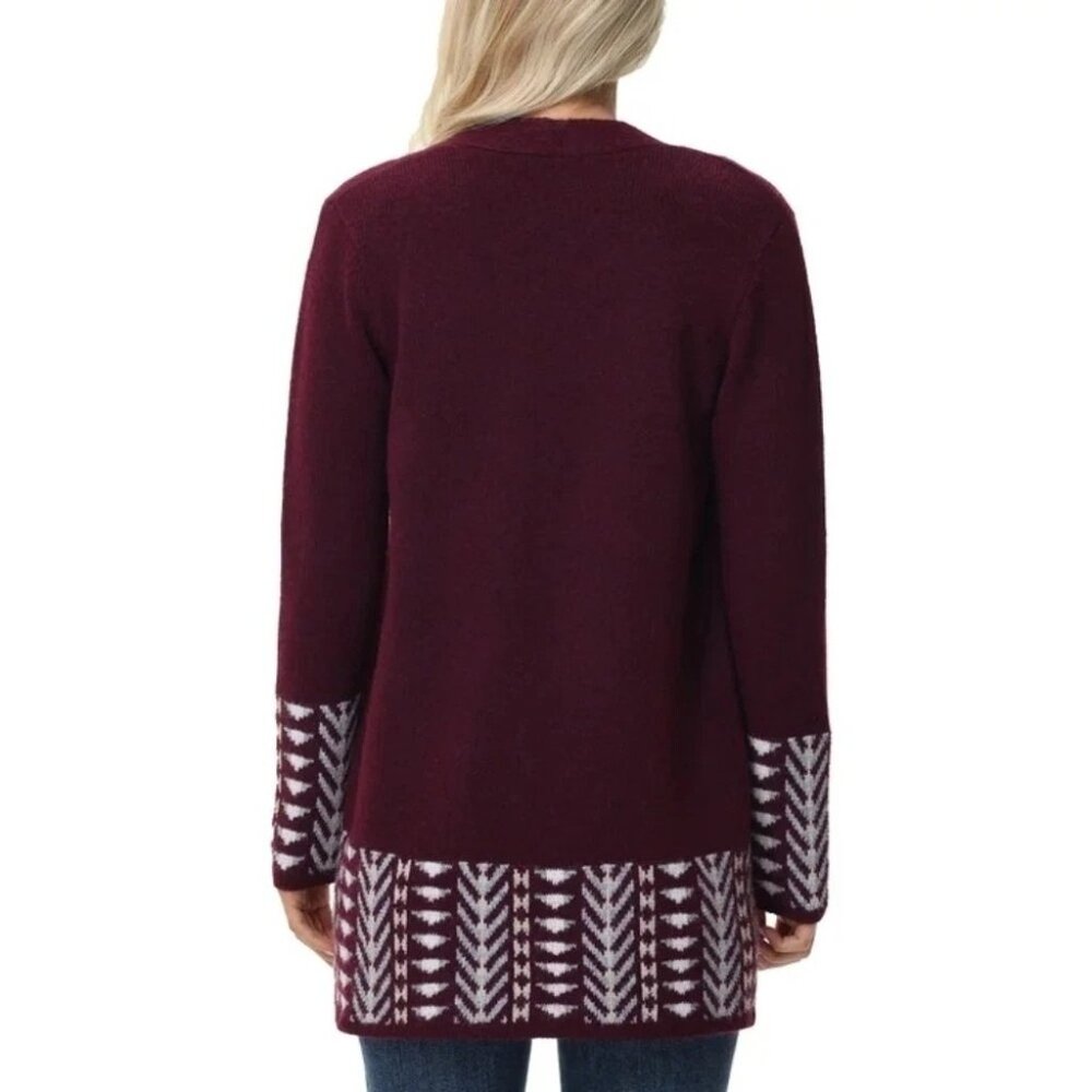Frye Women's L Burgundy Open Front Cardigan Sweater Aztec Pattern N0531 - Picture 4 of 12